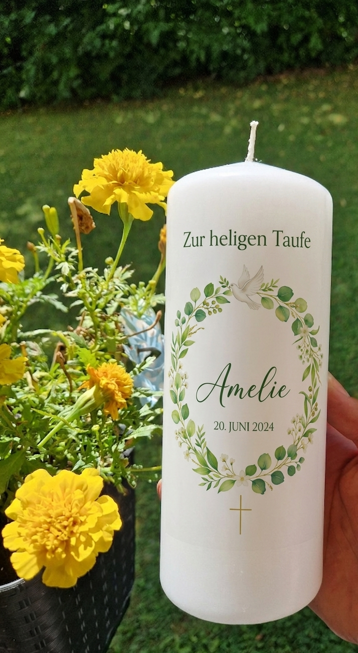 Taufkerze Blätterkranz