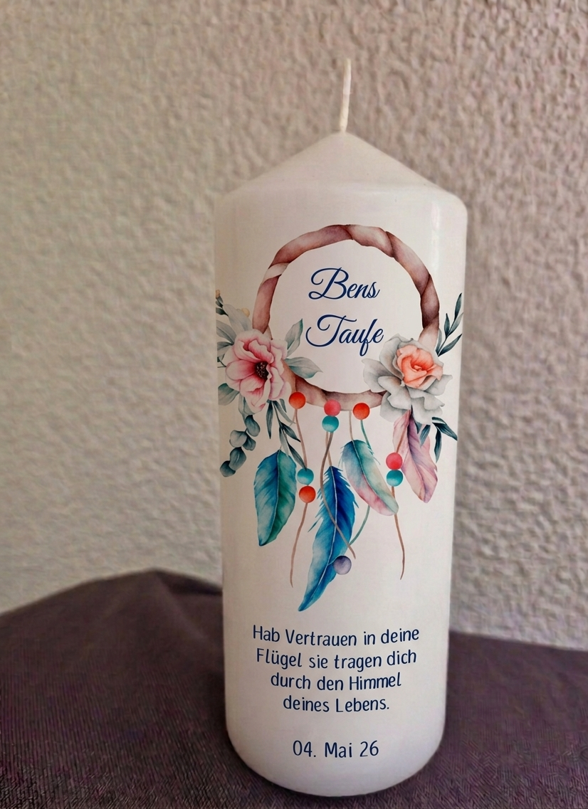 Taufkerze Traumfänger floral