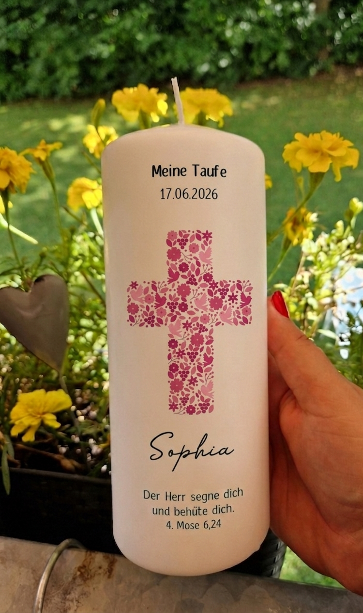 Taufkerze mit modernem Kreuz