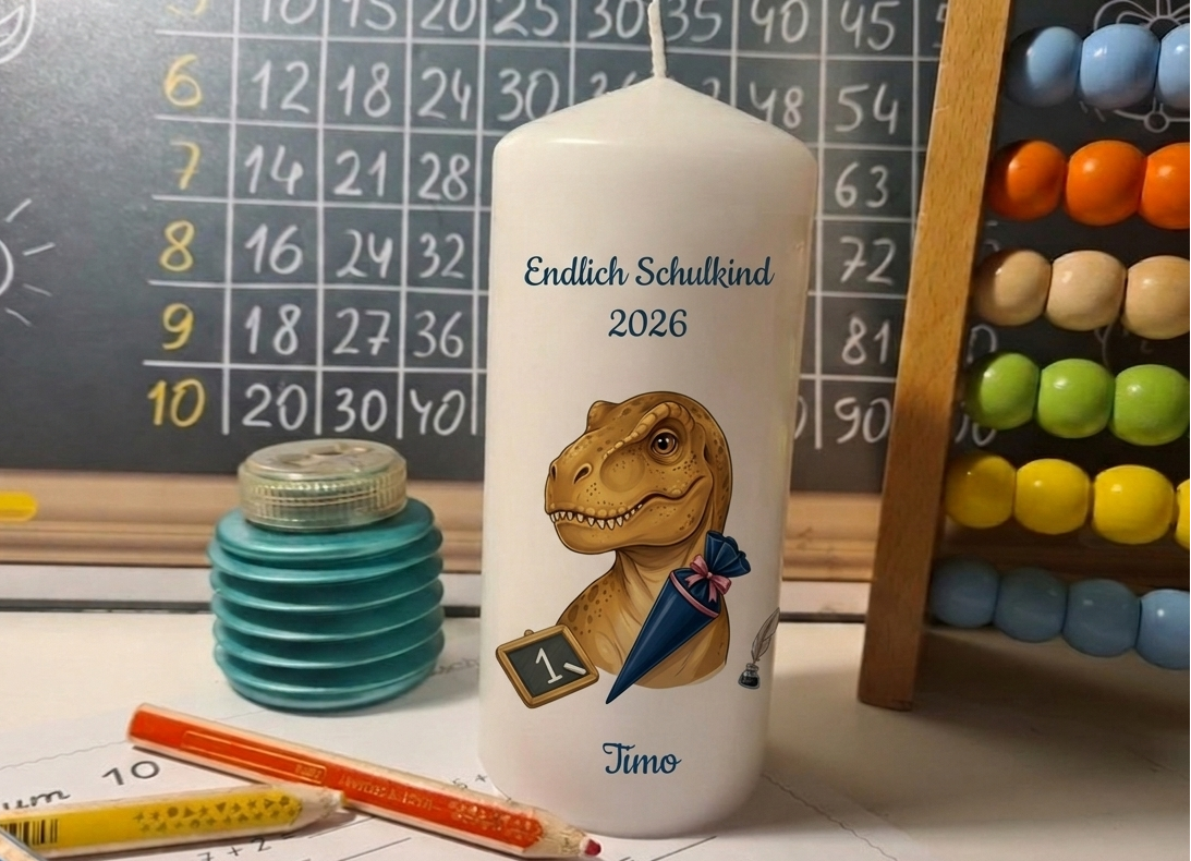 Einschulungskerze Dino 1