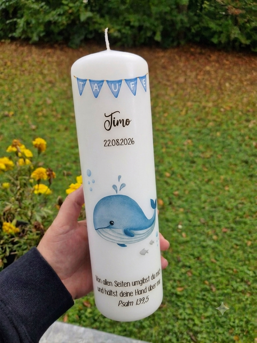 Taufkerze Wimpel mit Wal