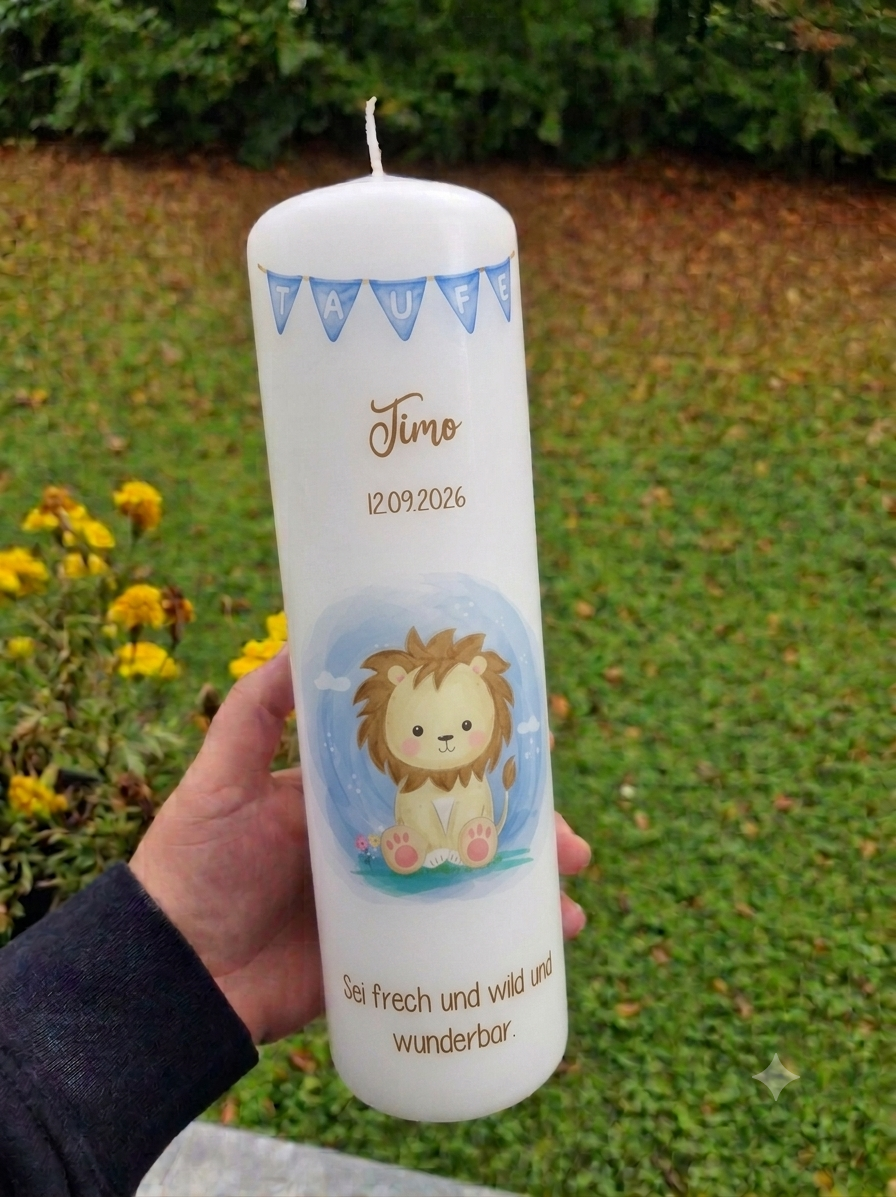 Taufkerze Wimpel und Löwe