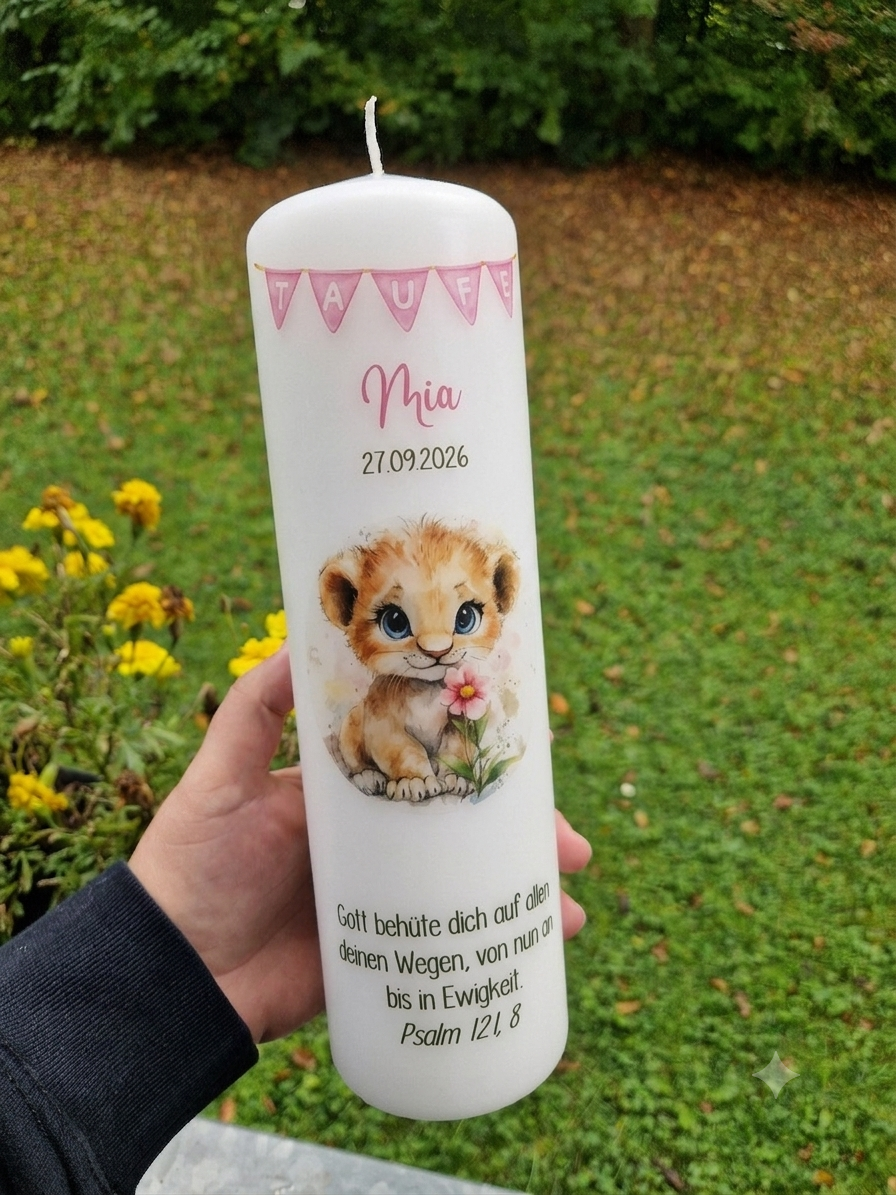 Taufkerze Wimpel mit Tigermädchen