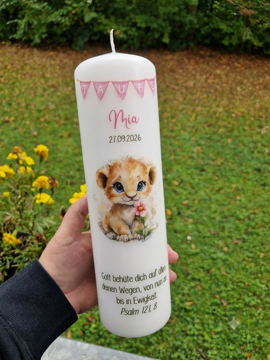 Taufkerze Wimpel mit Tigermädchen