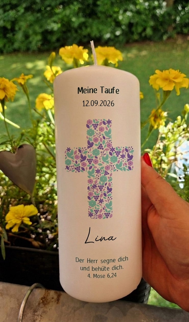 Taufkerze mit modernem Kreuz