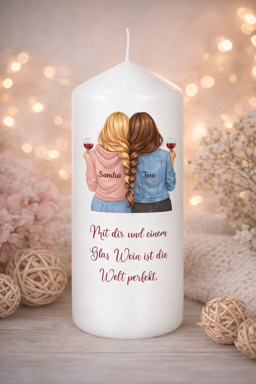 Kerze Freundin "Glas Wein"